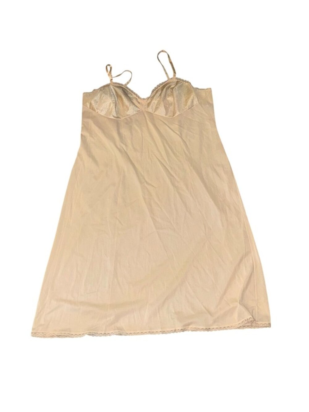 Vintage Beige Full Slip Lingerie Dress With Lace Trim